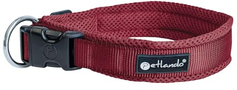 Petlando Mesh Hundehalsband – leicht, atmungsaktiv, weich mit Mesh gepolstert, stufenlos verstellbar, robust & strapazierfähig mit O-Ring – Halsband Hund M 45-50cm, Bordeaux