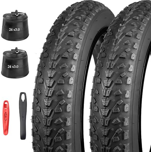 WEEROCK 2 Pack 24 Inch E Bike Tire Fat Bicycle Tire 24 X 3.0 Bike Tire with Inner Tubes, Foldable Replacement Bicycle Tyre for 24 Snow Bike Tricycle Electric Bike