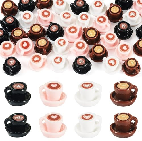 Beadthoven - Juego de 40 mini tazas de café de resina, tazas de té, miniaturas, juegos de cocina, vajilla con leche, bebida y casa de muñecas, accesorio para decoración de fiesta de micro paisaje