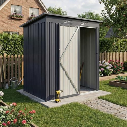 Albatros Gerätehaus S | Anthrazit RAL 7016 | 165x86x174cm (2,4 m³) | abschließbar inkl. Schloss & Werkzeughaken | Gartenhaus aus verzinktem wetterfestem Metall | Geräteschuppen Gartenschrank