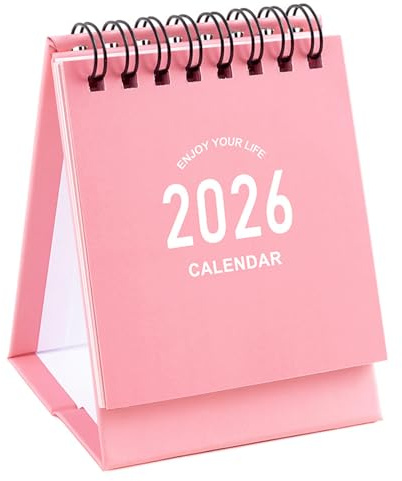 NUOBESTY Mini calendrier de bureau 2026, petit calendrier à rabat, papier épais, reliure à double spirale, planificateur de bureau, organisateur, pour le ou la maison