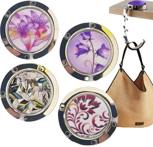 Qanye 4 Pezzi Gancio per Borsa da Tavolo, Ganci Appendi Borsa Pieghevoli in Metallo con Custodia Nera, Ganci Appendi Borsa in Antiscivolo, Bar, Uffici, Caffetterie, 6 Colori (4, C)