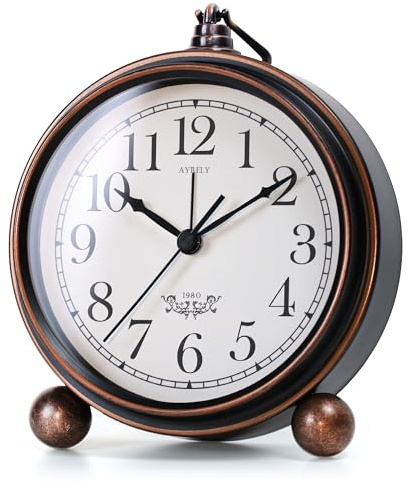 AYRELY® 5.3 Vintage Analog Alarm Clock, Battery Operated Metal Desk Clock, Retro Table Clock with Light for Living Rooms, Bedrooms, Shelf, Home Decor (Black)