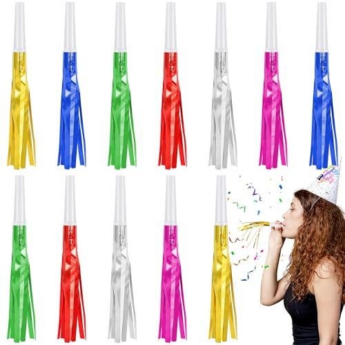 Senqiclound 12 Pcs Noise Makers Glitter Metallic Fringed Party Blowers for Birthday New Years Graduation Sporting Events Party Favor Supplies (Mixed Colors)