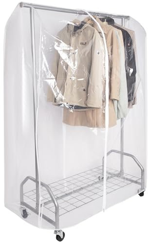 ONVAYA Kleiderständer mit Abdeckung | hohe Traglast | stabil | mit Rollen und Ablagefach | Abdeckhülle | Schwerlast | bis 100 kg | Metall/Kunststoff | Silbergrau | 120 x 50 x 180 cm