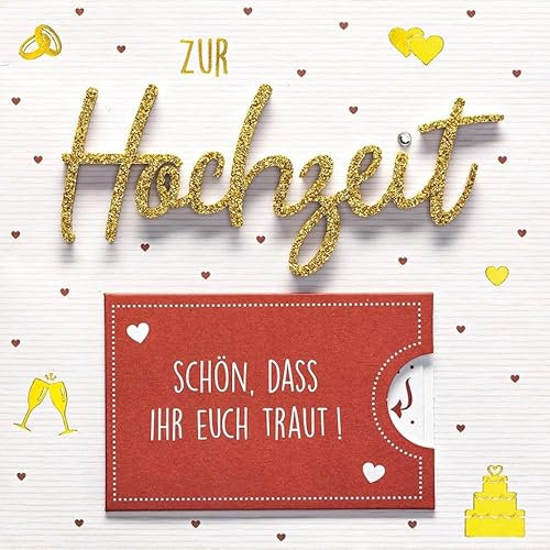 Perleberg - einzigartige Hochzeitskarte mit Lettering Surprise - wunderschöne Glückwunschkarte 15 x 15 cm - Karte zur Hochzeit mit Umschlag in gold - hochwertige & besondere Hochzeitskarten