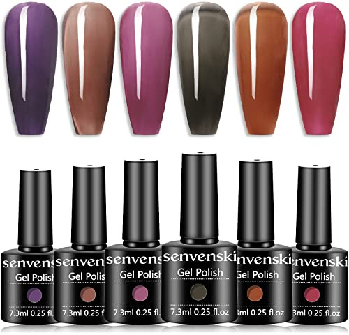 Senvenski Jelly Gel Nagellack Crystal Transparent Rein Glitzer Lila Rosa Braun Grau Schwarz Herbstfarben UV LED Gift Set Kit (BT6-003)