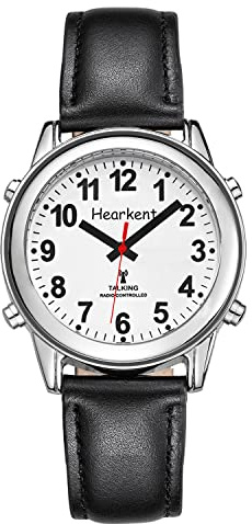 Hearkent Atomic Talking Watch with for Kids Large Numbers and Expandable Strap self-Setting for Visually impaired Blind or Elder People (Black Leather Strap, Lady Size)