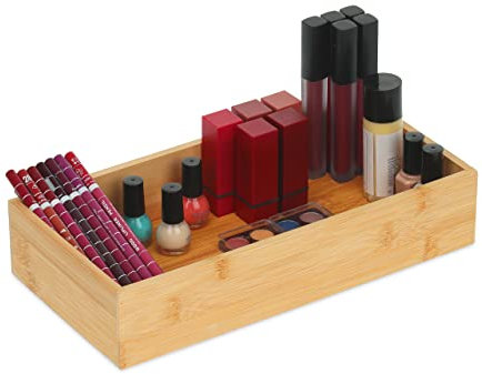 Relaxdays Ordnungsbox Bambus, Flache Aufbewahrungsbox ohne Deckel, HBT 6 x 30 x 15 cm, Bambusbox Küche, Bad, Büro, Natur