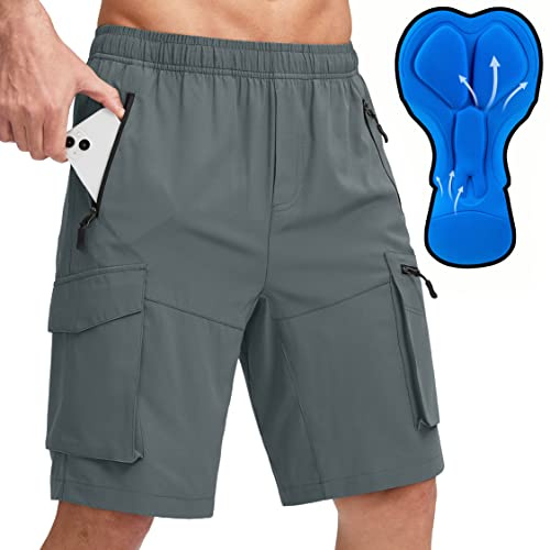 Men's Mountain Bike Shorts 3D Padded Lightweight Biking Riding Cycling Bicycle Loose-fit Biker Shorts Zipper Pockets Grey X-Large
