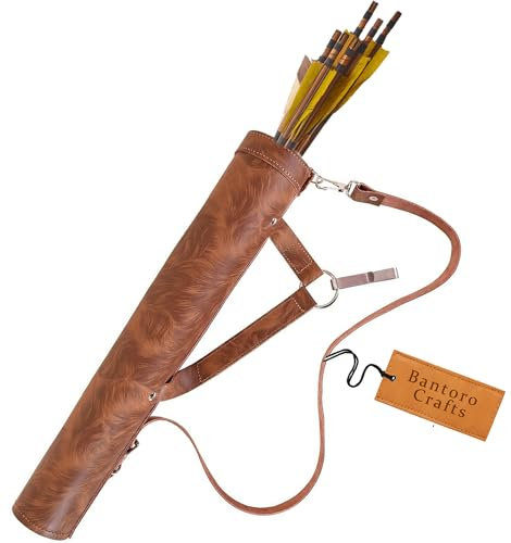 Bantoro Crafts Braunes Leder, Köcher traditionelles Leder, Bogenschießen-Köcher, Pfeilhalter, Taille/Hüfte, hängende Umhängetasche, Schießen, Jagd, Schultergurt, verstellbare Gürteltasche