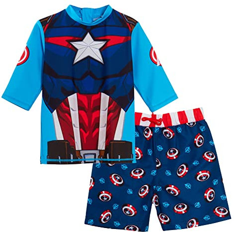 Bañador de Captain America + Camiseta de protección Solar 4-5 años.