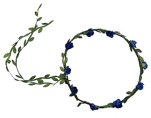 Corona de flores para mujer, corona de flores, diadema para el pelo, diadema de flores, diadema con hojas, para bodas, fiestas, festivales, cumpleaños, azul real