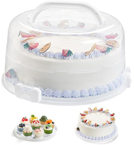 Lifewit Boite a Gateau, Boite Gateau Transport Recto Verso pour Grande Gâteaux de 27 cm ou 9 Petits Gâteaux, Cloche Gateau Plastique, Boite Bento Cake, Plat Gateau, Porte Gateau avec Poignée, Blanc
