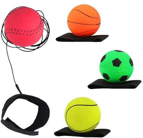 XINTANGXIA Lot de 4 Balle de Retour Poignet Balle avec Elastique Poignet Balles Rebondissantes pour Exercice ou Jouer pour Enfants Adultes