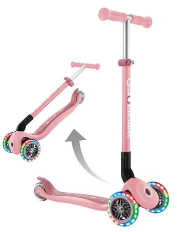 Globber Primo Faltbarer Roller mit leuchtenden Rädern, hinteres Bremssystem, verstärktes farblich passendes Deck, wächst mit Ihrem Kind mit, 3-7 Jahre, 2 Jahre Garantie & keine Batterien erforderlich