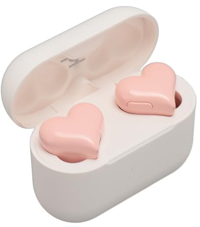 Tosuny Wireless Heart Shaped Earbuds, Noise Cancelling, Waterproof, HIFI Stereo Sound, Pink