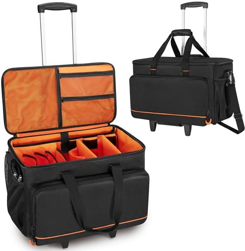 Trunab Borsa Portacavi per DJ con Fondo Rigido Imbottito, Divisori Staccabili e Carrello, Custodia da Viaggio per Attrezzatura Professionale Per DJ, Strumenti Musicali e Accessori