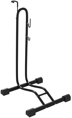 SPORTNOW Fahrradständer vertikaler und horizontaler Radständer Aufstellständer wetterfest für 6-27,5 und 700c Fahrräder Bodenmontage 45 x 44 x 118 cm, Metall Schwarz