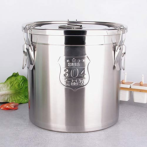 HauTour Dispensador de arroz de acero inoxidable 304, dispensador de cereales, cubo con tapa, juego de recipientes de almacenamiento de cocina con tapa hermética y asas, almacenamiento de arroz para