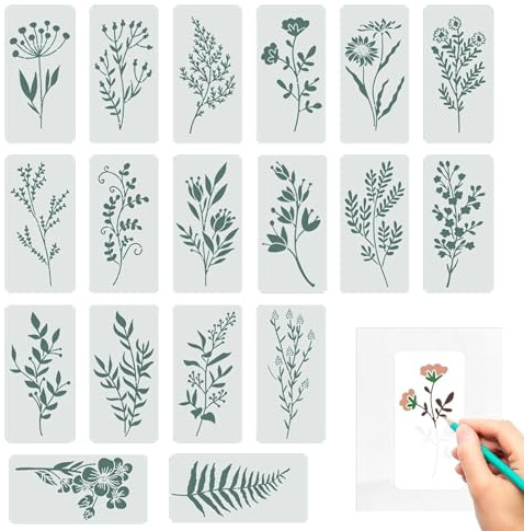 18Pcs Reusable Wild Flower Stencils for Crafts, Painting Template, Spring Wildflower Floral Leaves Drawing Templates for Furniture, DIY Home Decor