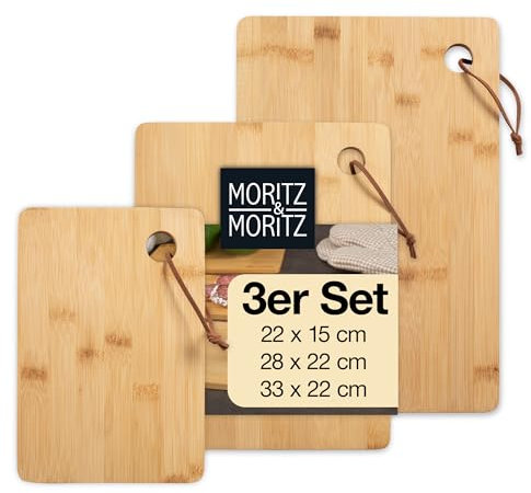 Moritz & Moritz Tagliere per la colazione in bambù – Set di 3 taglieri in legno, naturalmente antibatterico, robusto e delicato sui coltelli – Versatile come tagliere in legno per cucina, pane