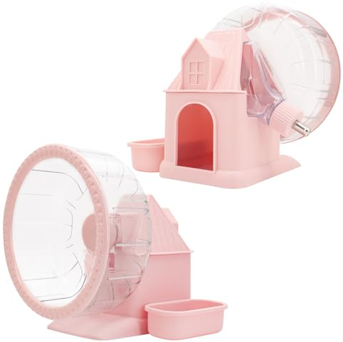 Seahelms 4 in 1 Silent Hamster Wheel Multifunctional Hamster Running Wheel Large Quite Spinner Running Wheel with Food Bowl,Water Bottle,Hideout for Dwarf Syrian Hamster Gerbils (M,Φ/ 20cm)