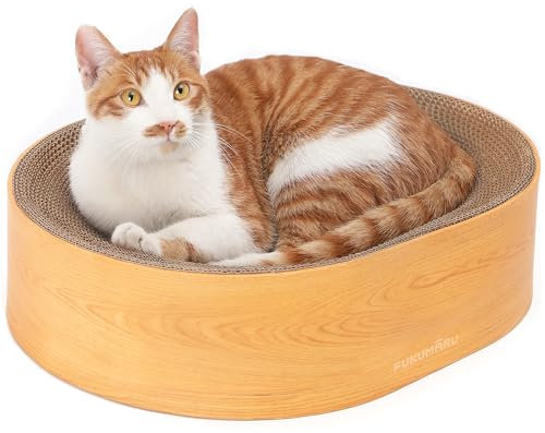 FUKUMARU Kratzbrett Katzen, ovales Kratzbrett für Katzen, Katzenkratzbrett aus hochwertigem Karton, widerstandsfähig Kratzmöbel, Schützt Ihre Möbel ，Kratzen & Ausruhen，Holzfarbe