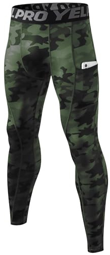 Yuerlian Men's Compression Leggings Running Cool Dry Tights with Pockets | Breathable, Lightweight,Base Layer Pants,Bottoms for Sports,Gym,Workout,Athletic,Highly Elastic,Training,Football,Exercise