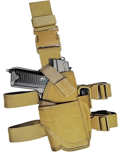 Peminkoo Fondina per coscia, fondina tattica per pistola da coscia per destrimani, con imbracatura per coscia e tasca per caricatori (Khaki)