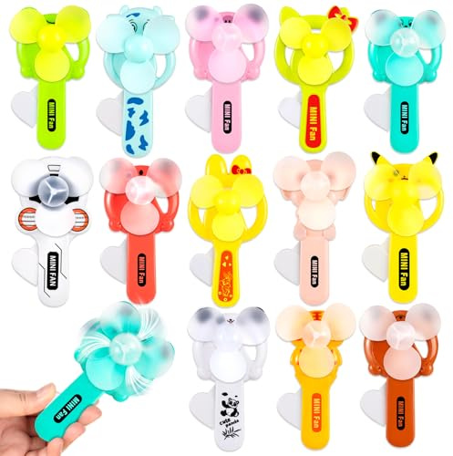 13PCS Mini Hand Press Fans for Kids 3-12 Years Old Cartoon Toy Fans for Boys Girls, No Battery Needed Handheld Fans for Summer Party Favors Outdoor
