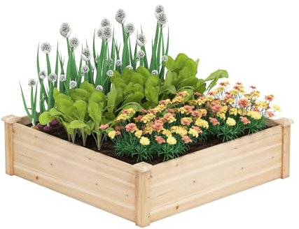 RELAX4LIFE Fioriera 102,5 x 102,5 x 30 cm in Legno da Giardino senza Fondo, Spazio Ampio, Installazione Semplice, Personalizzazione della Verniciatura Fai-da-te, Letto Rialzato per Fiori, Piante, Erbe