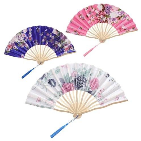 TMZELOA Solfjädrar set om 3 handsolfjädrar – sidentyg, färgglada, vikbara, stabila – japansk solfjäder för kvinnor, cosplay, bröllop, sommar, dekoration, gåva