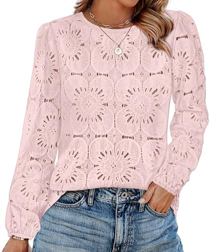 Boho Tops for Women Plus Size Spring Fall Outfits 2026 Travel Essentials Dressy Casual Blouses Long Sleeve Shirts Womens Fashion Light Pink 3XL