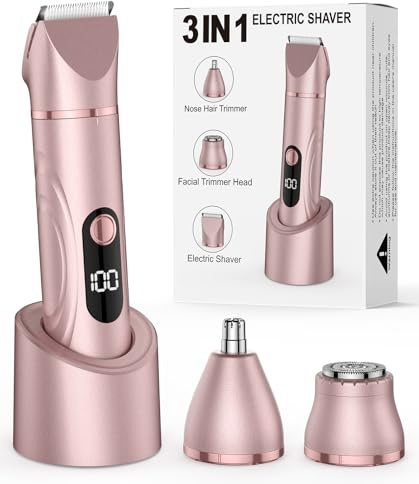 Bikini Trimmer for Women, Painless Lady Shavers with Facial Hair Removal and Nose Hair Trimmer for Leg, Nose,Body and Armpit (Rose Gold)