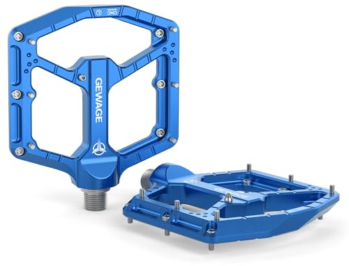 GEWAGE MTB pedaler Profi-Edition – CNC-aluminium, 9/16 tum kromoly-axel, 14 höjdjusterbara stift, ultraplatt design utan ändlock, reservstift och verktyg (blå)