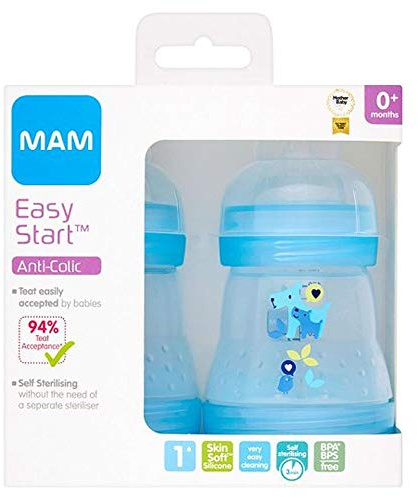 Mam Easy Start Anti-Colic Bottle 0+ Months, 2 x 160ml, Grey (Designs May Vary)