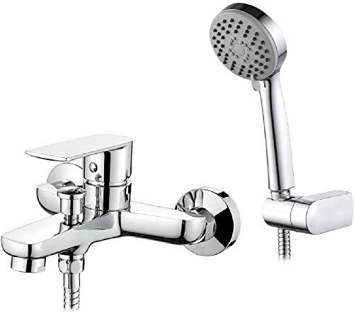 Ibergrif M13002 Supreme, Completo de Grifo para Bañera, Mezclador de Baño-Ducha con Alcachofa, Soporte, Manguera Cromo, Plata
