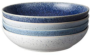 Denby - Studio Blue Pasta Bowls Set of 4 - Dishwasher Microwave Safe Crockery 1050ml 22cm - 4 Stunning Shades of Blue Ceramic Stoneware Tableware - Chip & Crack Resistant