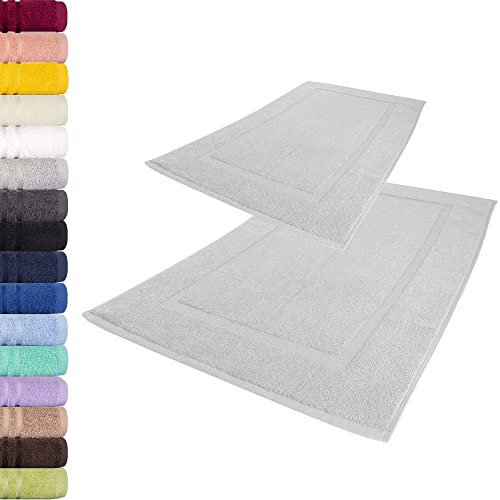 Lavea® 2er Set Badematte 50x80 cm – Waschbare Badematten aus 100% Baumwolle, Frottierserie Elena, 800 g/m², extra saugstark und strapazierfähig – ideal für Badezimmer und Dusche – Silber