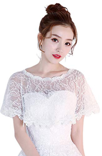 YO-HAPPY Femmes châle, Femmes Simple Couche Pure Haut Bas Mariage châle Wrap Floral Dentelle Applique épissage Garniture Nuptiale soirée Cape Haussement d'épaules Capelet boléro