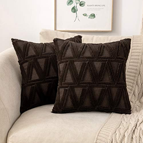 MIULEE 2er Set Wolle Kissenbezüge Dekokissen Polyster Sofakissen Dreieck Weich Couchkissen Kissenbezug Zierkissenbezug mit Verstecktem Reißverschluss für Wohnzimmer Schlafzimmer Braun 50x50cm