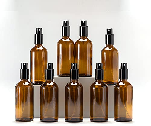 YIZHAO Flacon Spray Vide 100ml, Ambré Bouteille Spray Verre, avec Brouillard de Pulverisateur Fine, pour Huiles Essentielles, Aromathérapie, Parfums, Nettoyage, Voyage, Pharmacie – 9Pcs