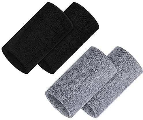 4 Stücke/ 2 Paar Sports Armbänder 5,9 Zoll Handgelenk Schweißbänder Elastische Athletische Handgelenk Bänder Atmungsaktive Stoff Handgelenk Schweißbänder für Männer Frauen (Schwarz, Grau)