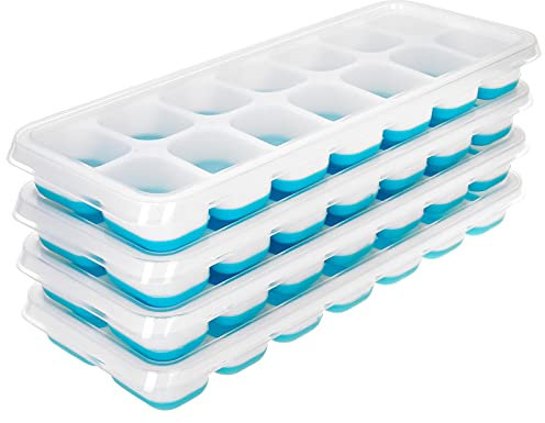 Albert Austin 4 Pack Ice Cube Tray with Lid Easy to Clean Ice Cube Moulds Save Freezer Space Reusable Ice Trays BPA Free Flexible Silicone Ice Cube Trays Removable Ice Cubes for Whisky Drinks (Blue)