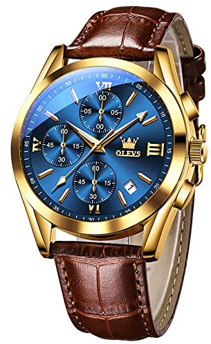 OLEVS Men Watch Leather Strap Moon Phase Casual Classic Analog Quartz Calendar 3ATM Waterproof Luminous Men Wrist Watches