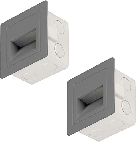 Popp® Pack x2 Baliza LED 3W con Caja empotrable Luz calida 3000K 300LM IP65 220V Aluminio Gris cuadrado Interior Exterior Luz de escalera, lámpara de pared (Gris Cuadrado 3000K)
