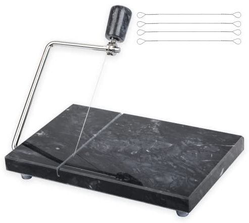 SIPARUI Trancheuse à fromage, coupe-fromage robuste de 12,7 x 20,3 cm, planche à découper en marbre poli pour couper les fromages, le beurre, d'autres apéritifs (noir gris)