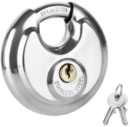 ASelected 70 Mm Stainless Steel Disc Lock Outdoor Heavy Duty Waterproof Anti Cut Padlock with Key Padlock for Warehouses, Containers, Garages, Gates, Chains, Fences (2 Keys)