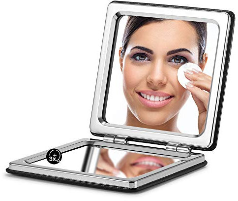 OMIRO Compact Mirror with 1x/3x Magnification, Square with PU Leather, Small Mirror for Purses, Daily Makeup (Classic Black)
